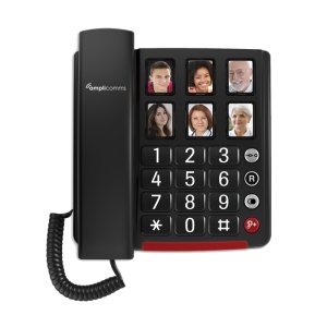 Amplicomms BigTel 40 Plus Big Button Amplified Corded Telephone with Photo Buttons (Black)